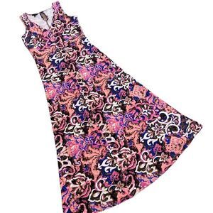 Talbots v neck sleeveless fit & flare maxi dress floral print Ponte knit small